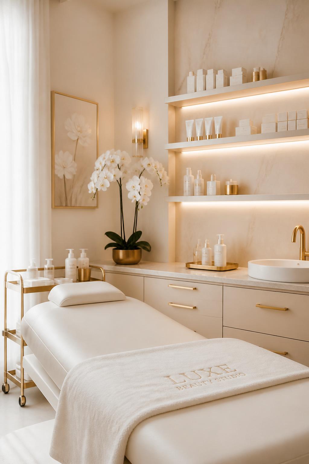 Luxurious modern beauty studio with warm lighting